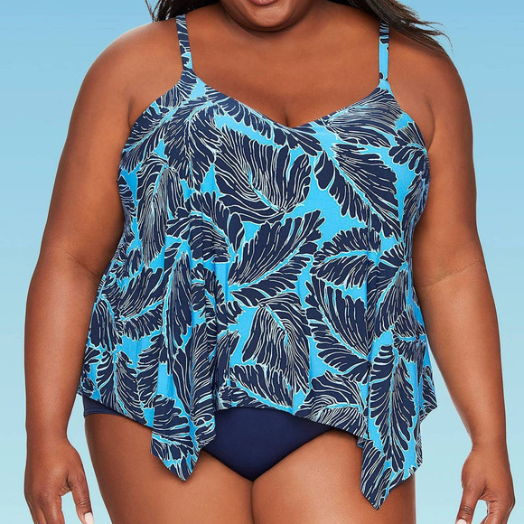 Dreamsuit Tankini Top Miracle Brands Blue Floral Slimming Control Swimsuit - Picture 1 of 7